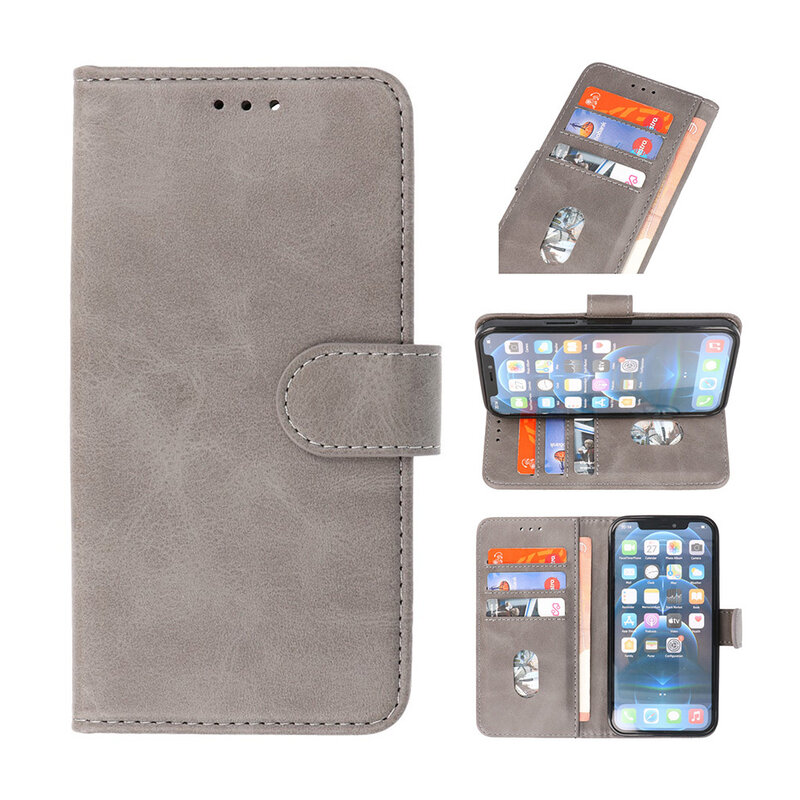 Bookstyle Wallet Cases Hülle für iPhone 15 Grau
