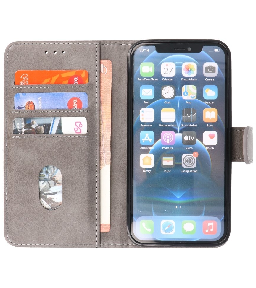 Bookstyle Wallet Cases Hülle für iPhone 15 Grau