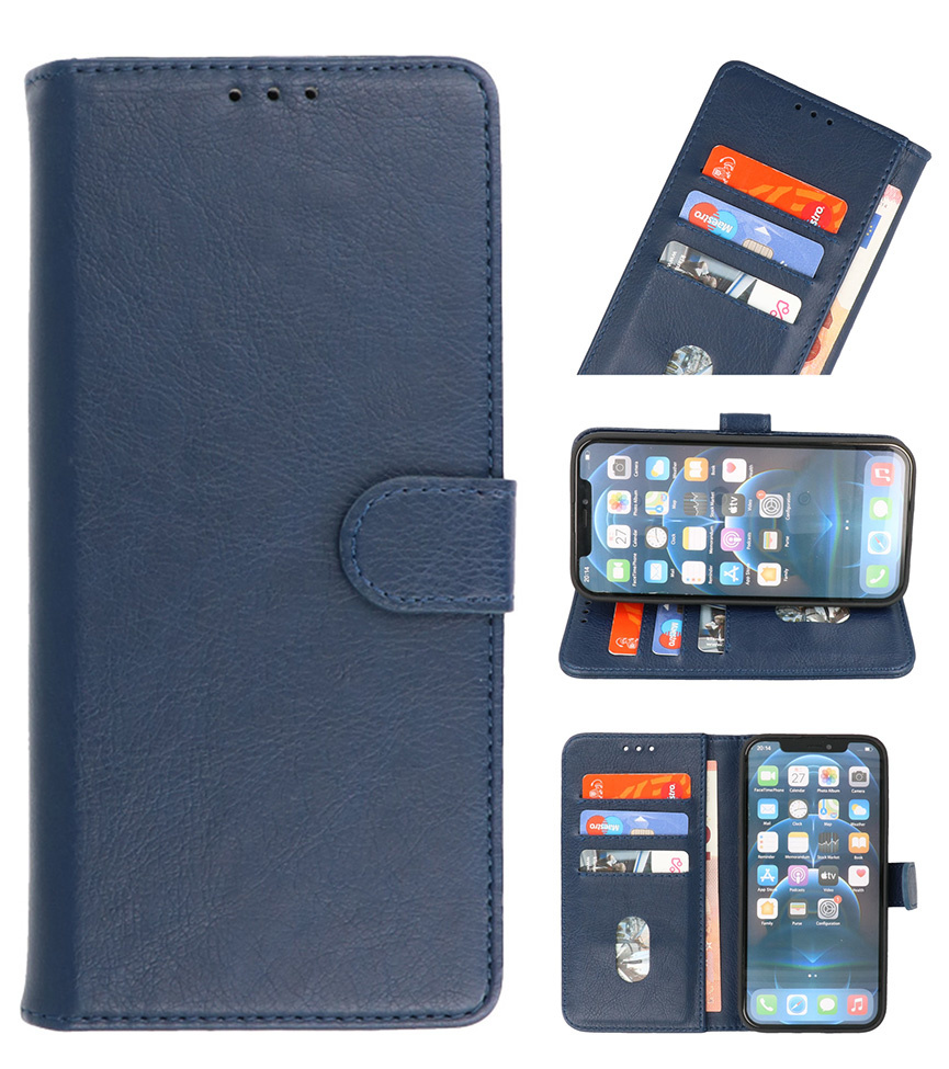 Étui portefeuille Bookstyle pour iPhone 15 Plus, bleu marine