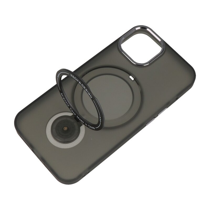 Custodia trasparente opaca Magsafe con funzione di supporto per iPhone 15 Plus nera