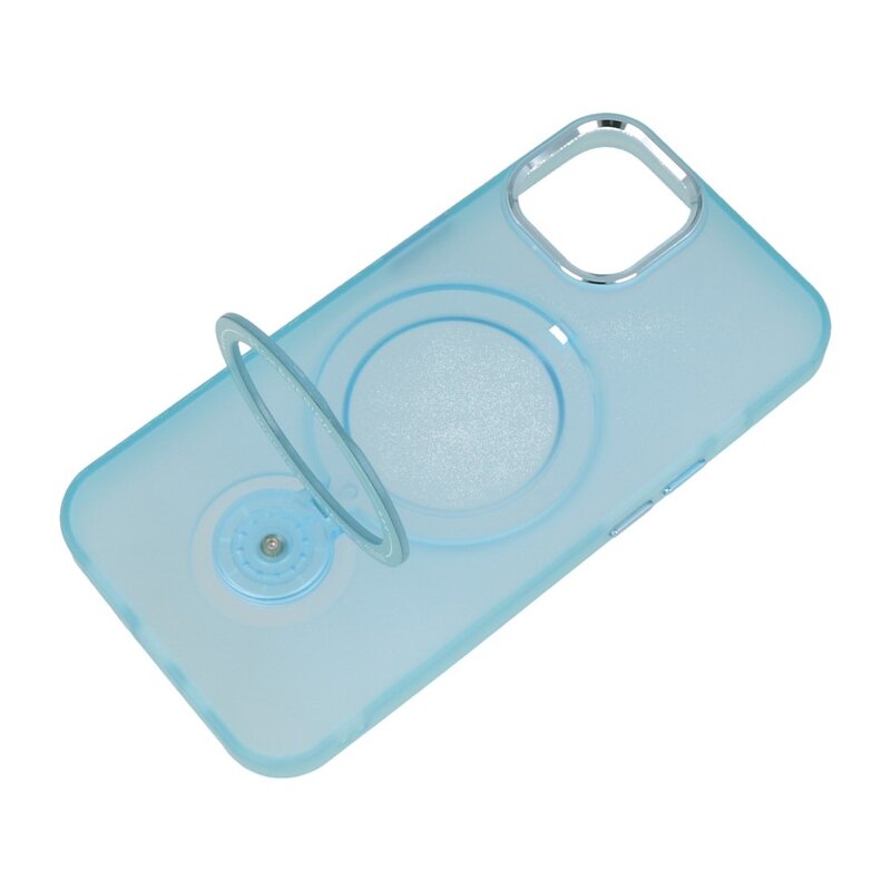 Étui MagSafe transparent mat avec fonction support pour iPhone 15 Plus bleu