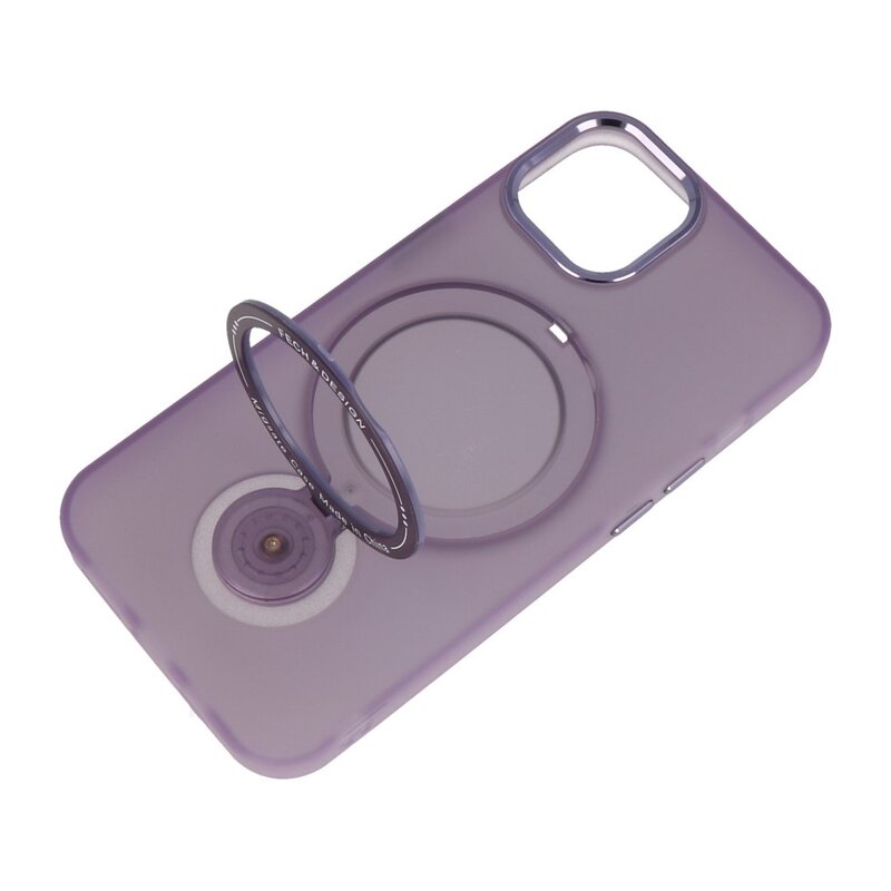 Custodia trasparente opaca Magsafe con funzione di supporto per iPhone 15 Plus viola