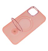 Magsafe Mat Transparent Etui med Ståfunktion til iPhone 15 Plus Lyserød
