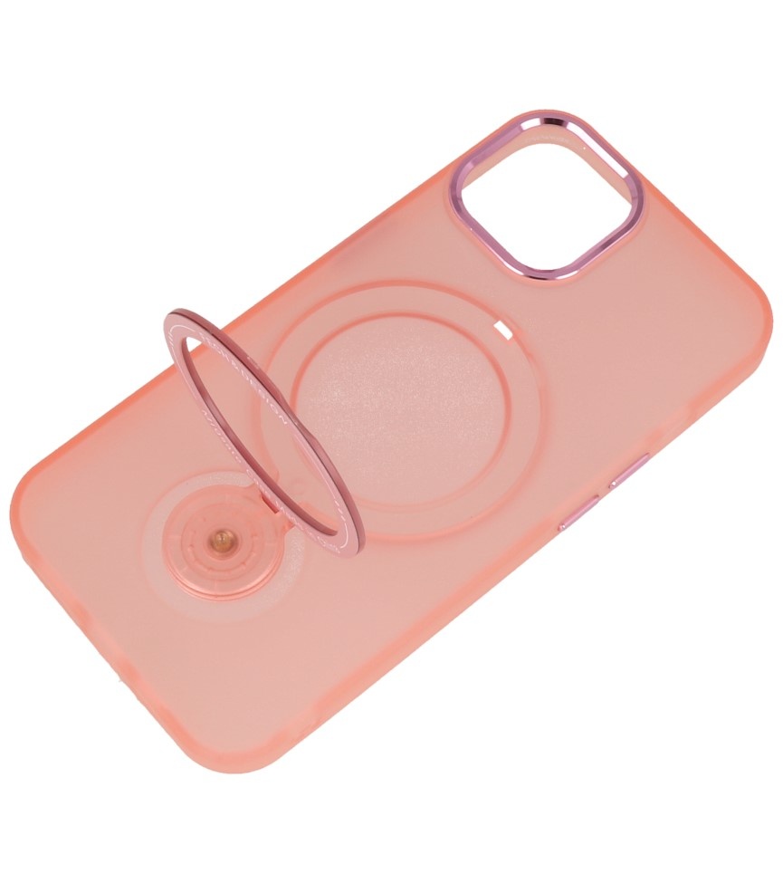 Custodia trasparente opaca Magsafe con funzione di supporto per iPhone 15 Plus rosa