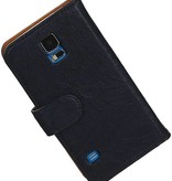 Washed Leer Bookstyle Hoes voor Galaxy S5 G900F Donker Blauw