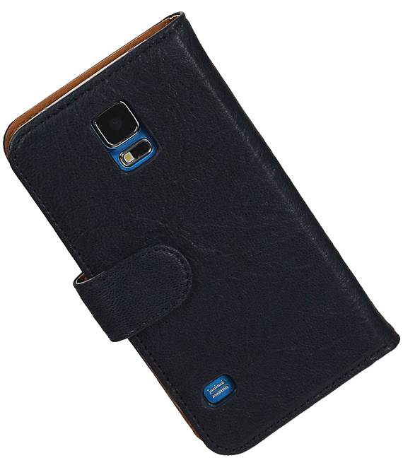 Washed Leer Bookstyle Hoes voor Galaxy S5 G900F Donker Blauw