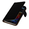 Vasket Læder Book Style Taske til Galaxy S5 G900F Sort