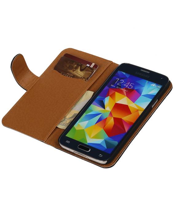 Washed Leer Bookstyle Hoes voor Galaxy S5 G900F Zwart