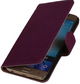 Vasket Læder Book Style Taske til Galaxy S6 G920F Lilla