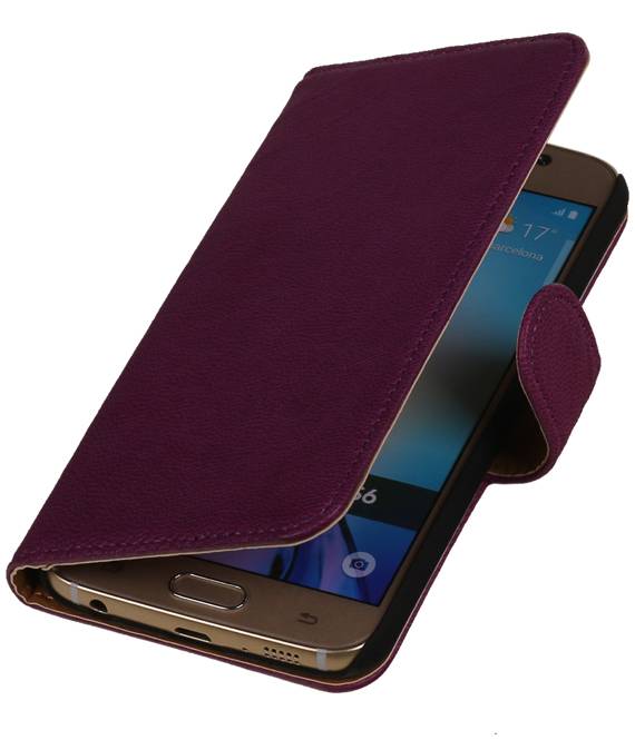 Washed Leather Bookstyle Case for Galaxy S6 G920F Purple