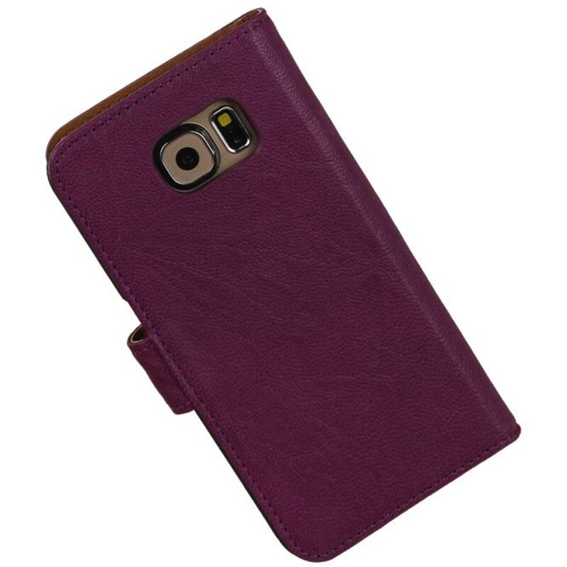 Vasket Læder Book Style Taske til Galaxy S6 G920F Lilla