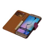 Se lavan caso del estilo del libro de piel para Galaxy S6 G920F púrpura