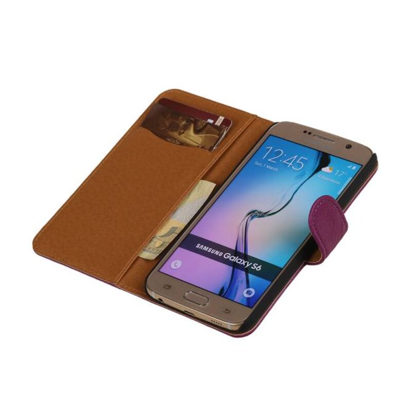 Vasket Læder Book Style Taske til Galaxy S6 G920F Lilla
