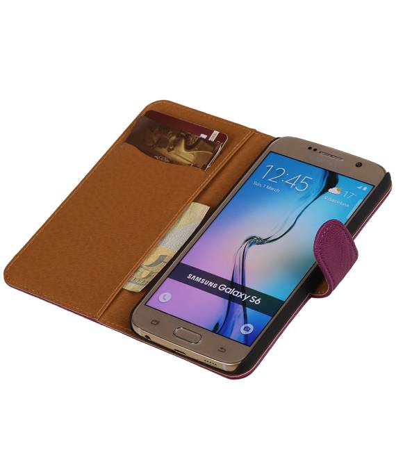 Se lavan caso del estilo del libro de piel para Galaxy S6 G920F púrpura