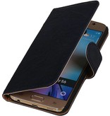 Vasket Læder Book Style Taske til Galaxy E5 Mørkeblå