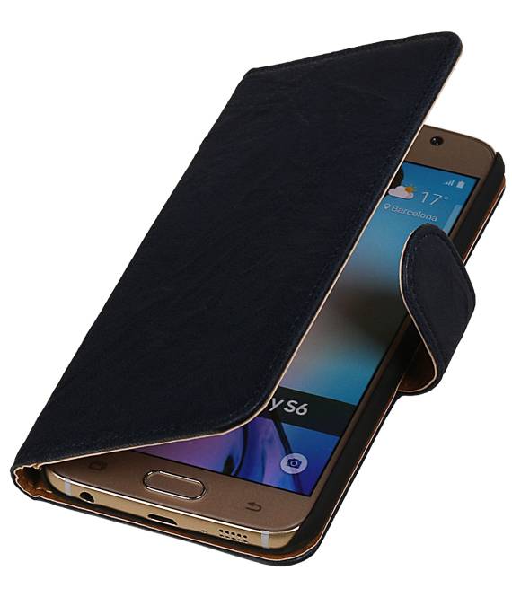 Washed Leer Bookstyle Hoes voor Galaxy E5 Donker Blauw
