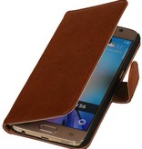 Vasket Læder Book Style Taske til Galaxy E5 Brown