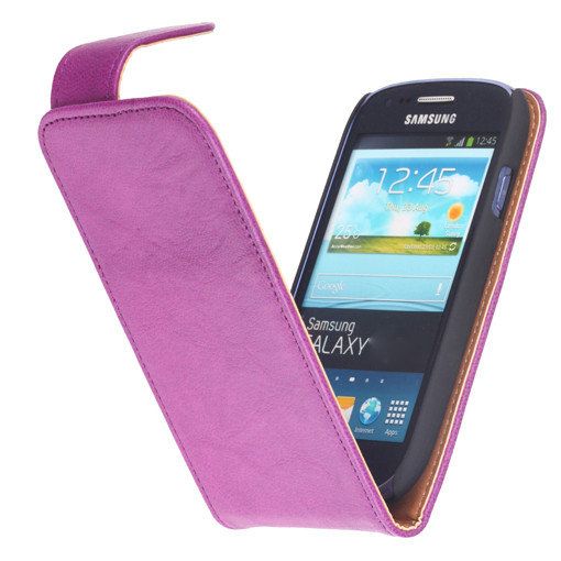 Washed Leer Classic Hoes voor Galaxy S4 i9500 Paars