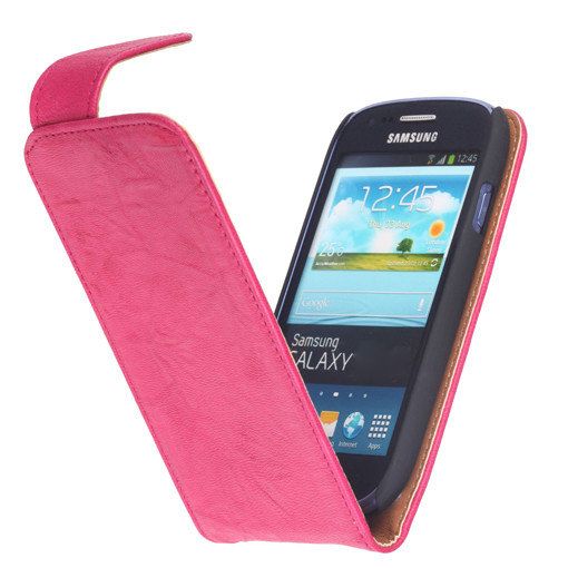 Washed Leer Classic Hoes voor Galaxy S4 i9500 Roze