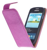 Washed Leer Classic Hoes voor Galaxy Core i8260 Paars