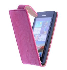 Washed Leer Classic Hoes voor Huawei Ascend G700 Roze