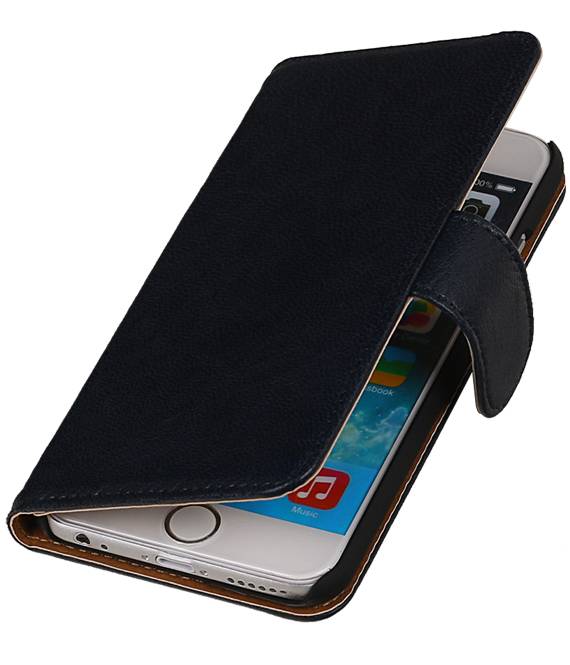 Vasket Læder Book Style Taske til iPhone 6 Plus Mørkeblå