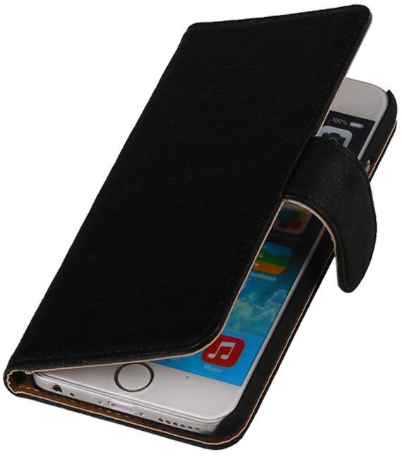 Gewaschenem Leder-Buch-Art-Fall für iPhone 6 Plus Schwarz