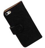Vasket Læder Book Style Taske til iPhone 6 Plus Sort