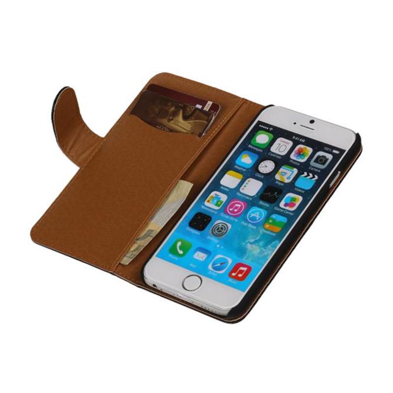 Vasket Læder Book Style Taske til iPhone 6 Plus Sort