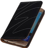 Lavé cas de dossier en cuir pour Galaxy S6 G920F Noir