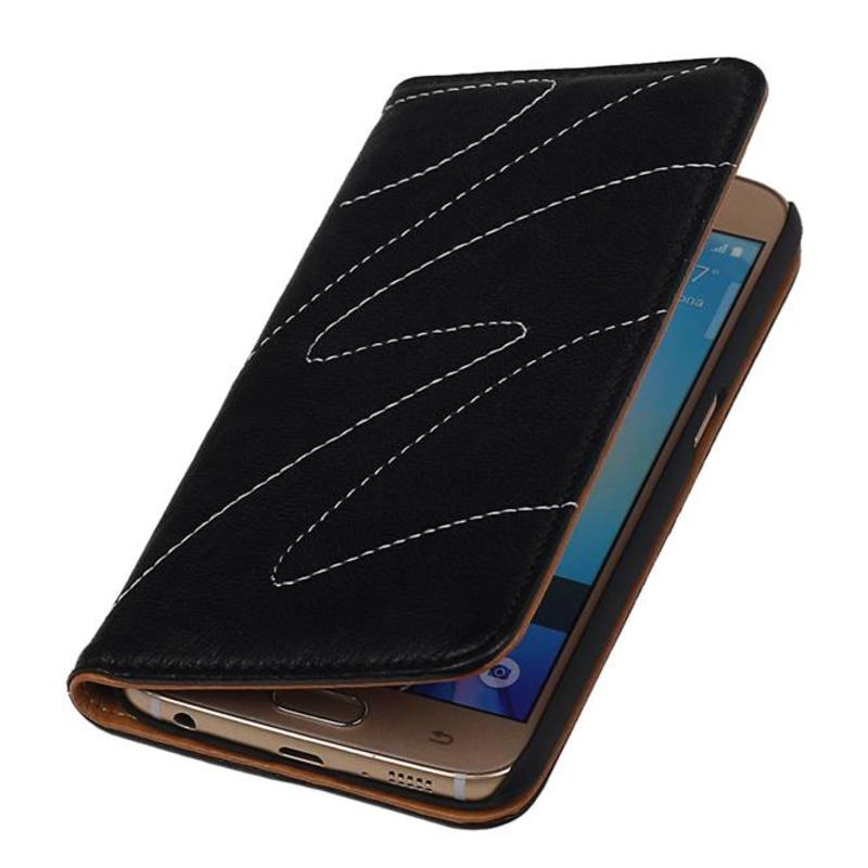Lavé cas de dossier en cuir pour Galaxy S6 G920F Noir