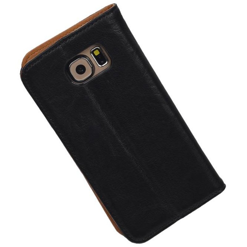 Lavé cas de dossier en cuir pour Galaxy S6 G920F Noir