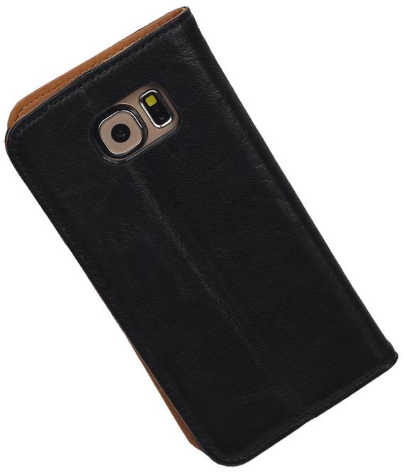 Lavado Funda carpeta de cuero para Galaxy S6 G920F Negro