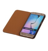 Vasket Læder Mappe Taske til Galaxy S6 G920F Sort