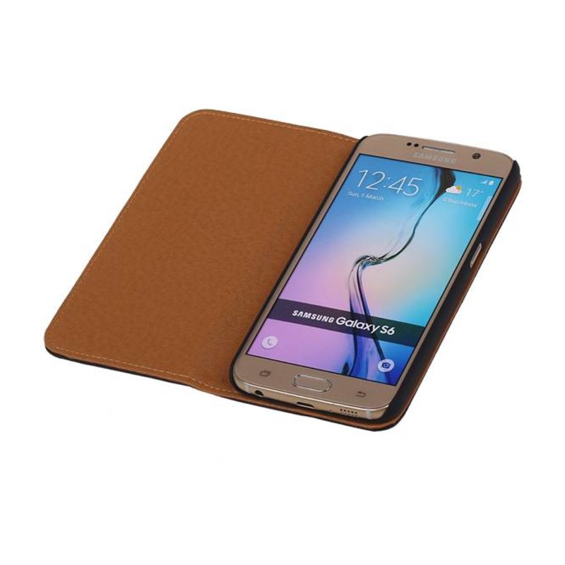 Washed Leer Map Hoes voor Galaxy S6 G920F Zwart