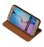 Vasket Læder Mappe Taske til Galaxy S6 G920F Sort