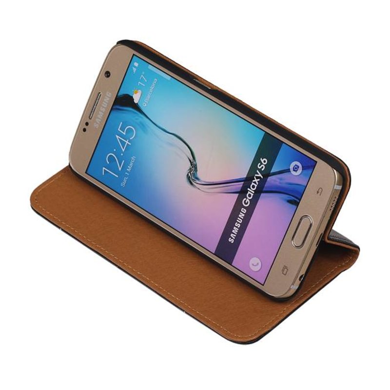 Washed Leer Map Hoes voor Galaxy S6 G920F Zwart