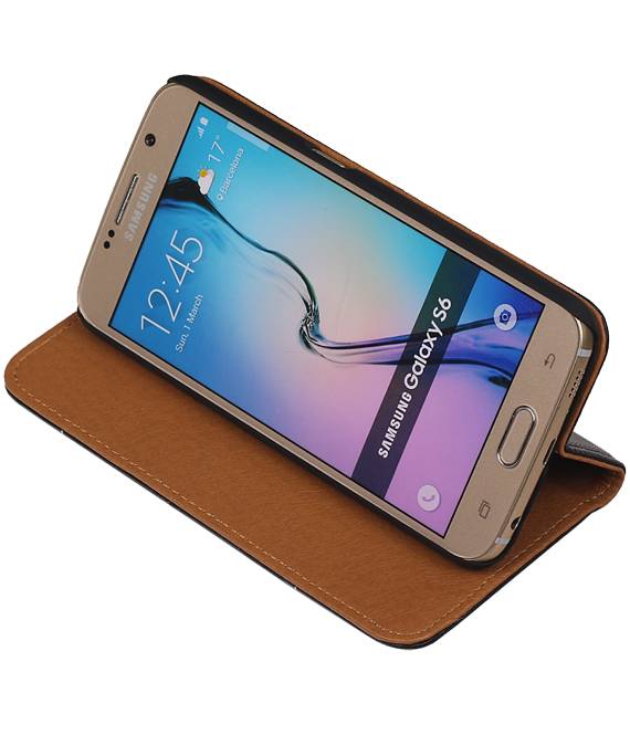 Lavé cas de dossier en cuir pour Galaxy S6 G920F Noir