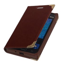 Carte Case Type de livre TPU pour Galaxy J1 J100F Brown