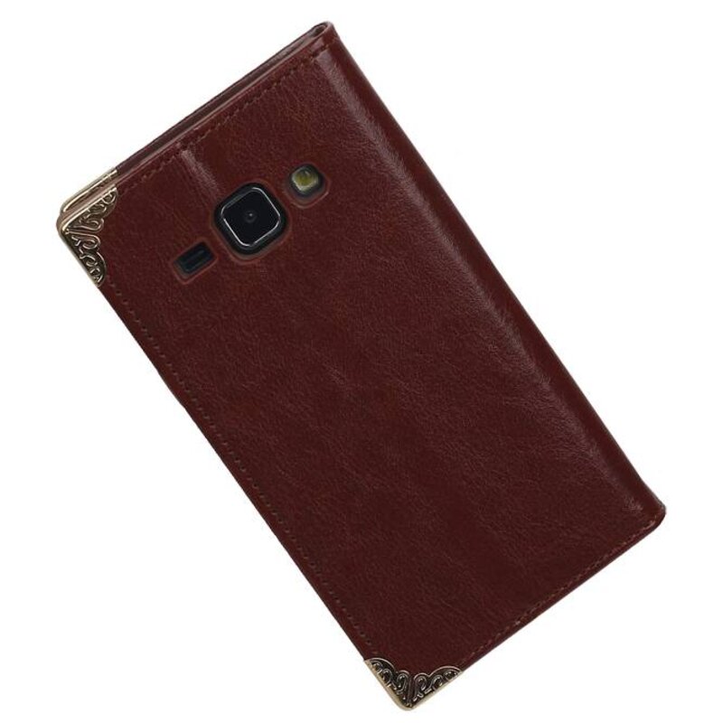 Carte Case Type de livre TPU pour Galaxy J1 J100F Brown
