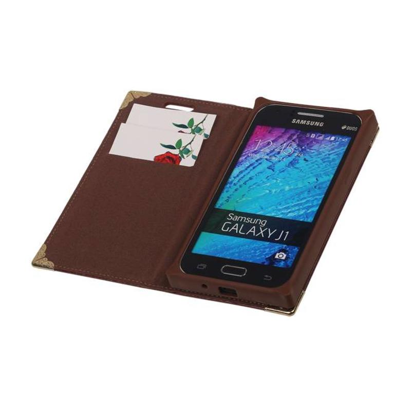 Kort Bog type TPU Taske til Galaxy J1 J100F Brown