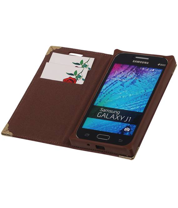 Carte Case Type de livre TPU pour Galaxy J1 J100F Brown