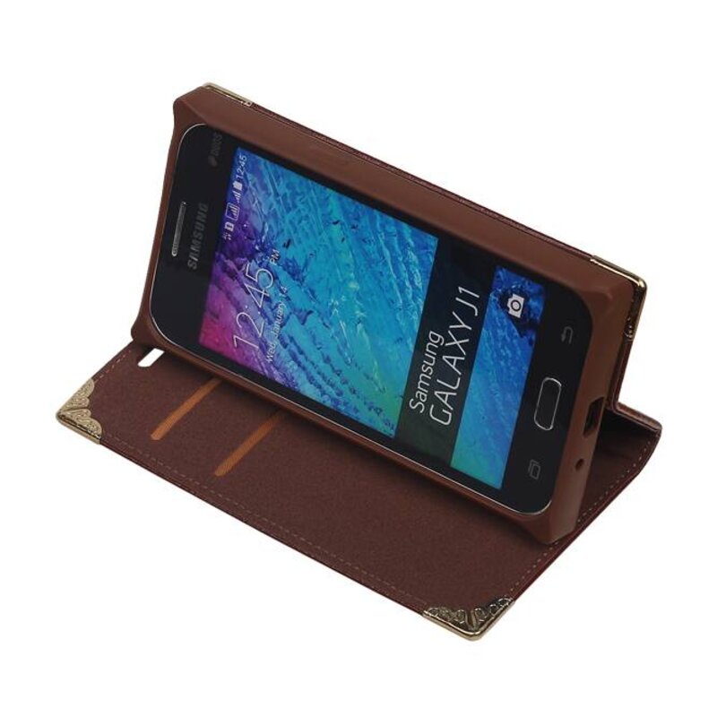Kort Bog type TPU Taske til Galaxy J1 J100F Brown