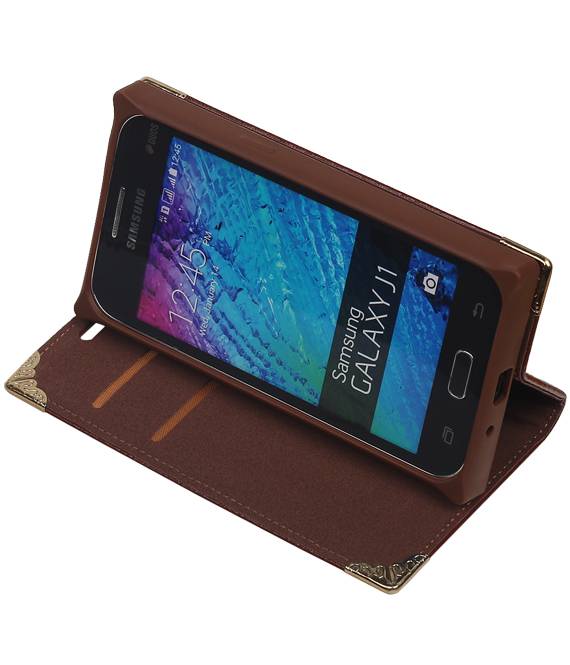 Carte Case Type de livre TPU pour Galaxy J1 J100F Brown