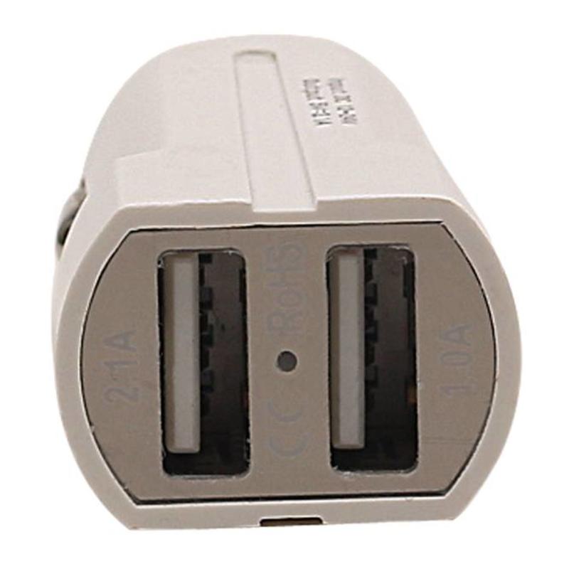 Cargador mini USB para coche USAMS2 de 2 puertos y 2,1 A, color blanco