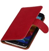 Vasket Læder Book Style Taske til Galaxy S5 G800F Mini Pink