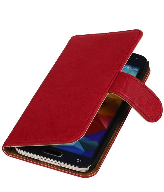 Vasket Læder Book Style Taske til Galaxy S5 G800F Mini Pink