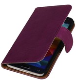 Vasket Læder Book Style Taske til Galaxy mini S5 G800F Lilla