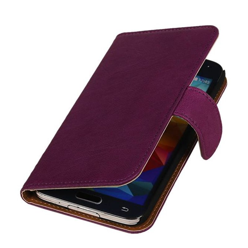 Vasket Læder Book Style Taske til Galaxy mini S5 G800F Lilla