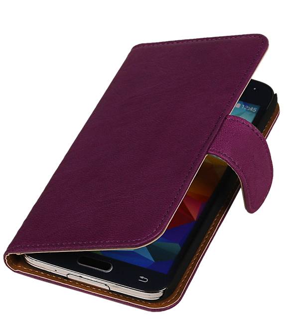 Vasket Læder Book Style Taske til Galaxy mini S5 G800F Lilla